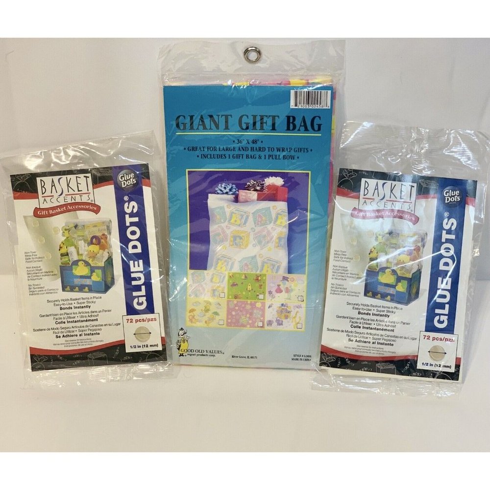 Jumbo Stork Large Gift Bag 36”x44” Baby Shower Wrapping w/ 2 Pack Glue Dots